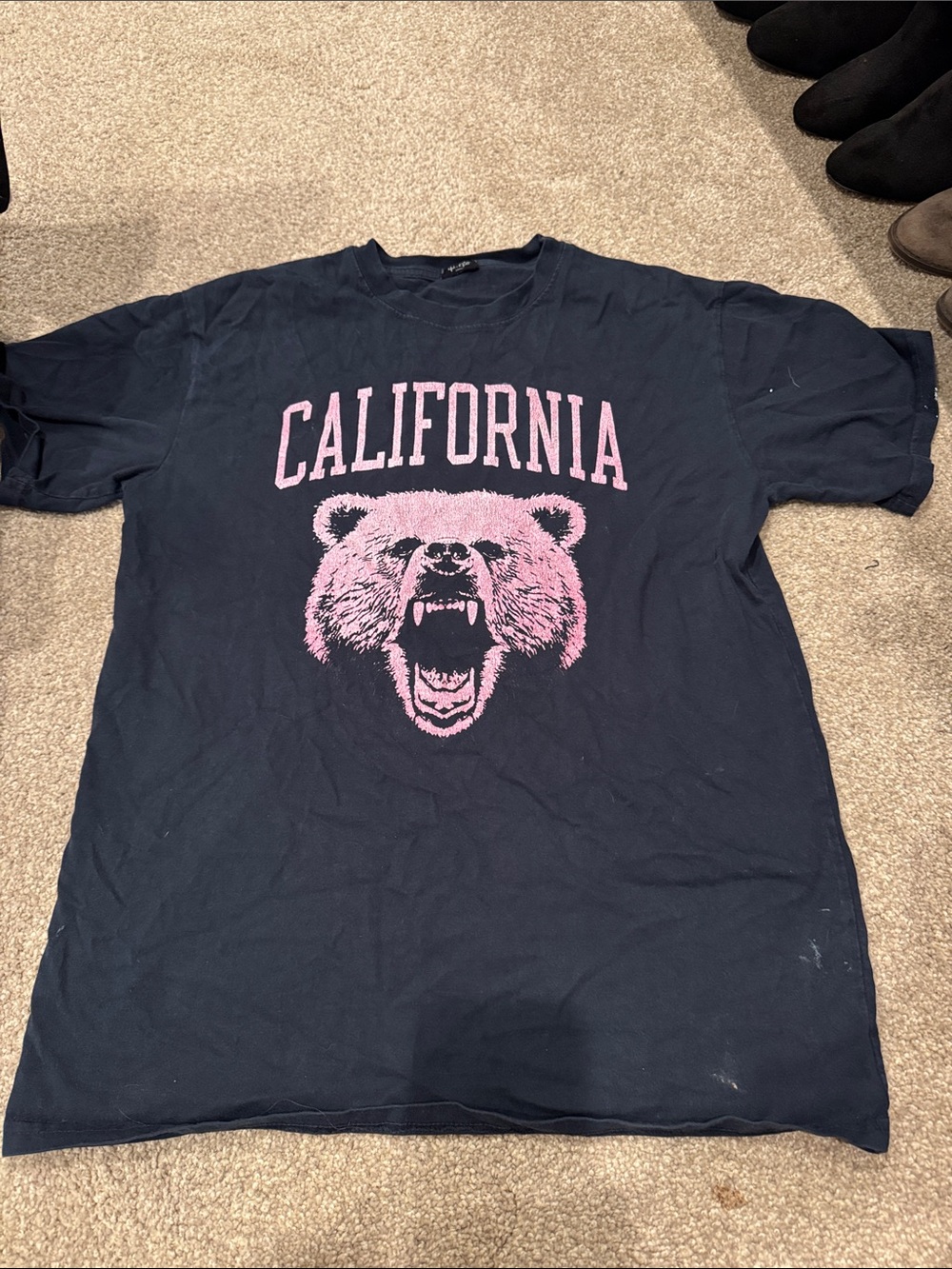 Brandy Melville Navy Tee with Pink California Bear Graphic